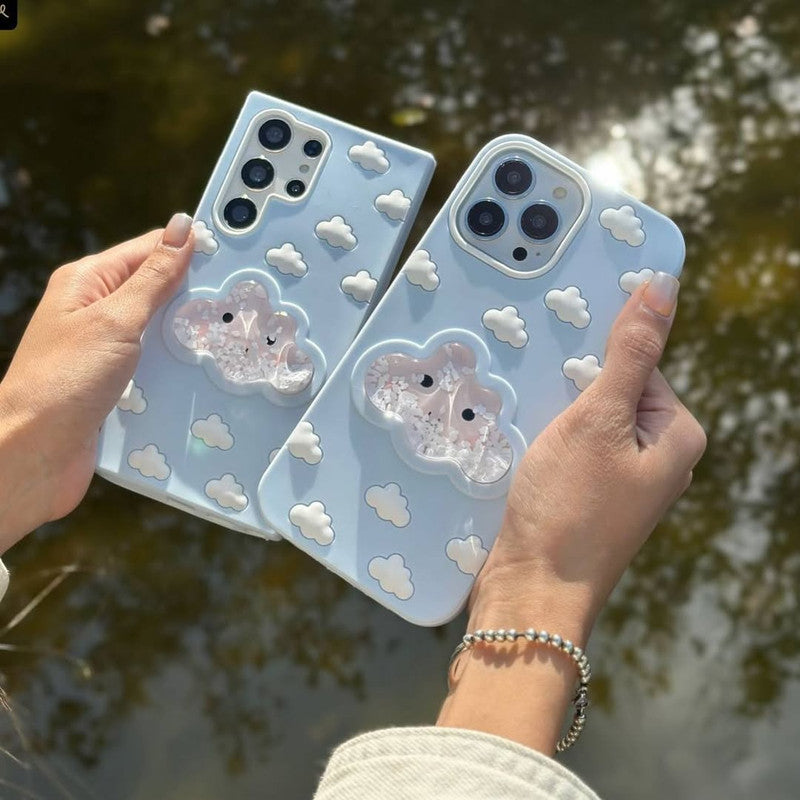 3D Blue Water Clouds Oddly Satisfying Sky Aqua Cloud Liquid Silicone Floating Case